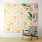 Bumblebee eerste verjaardag roze florale banner wandkleed (In Situ (horizontaal))