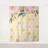 Bumblebee eerste verjaardag roze florale banner wandkleed (Voorkant)