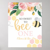 Bumblebee eerste verjaardag van de roze bloem poster (Voorkant)