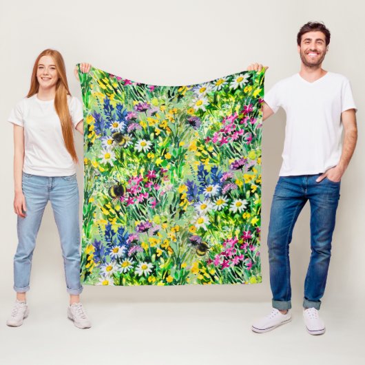 BUMBLEBEE en bloemen Fleece Deken (In situ)