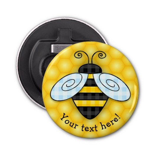 Bumblebee en honingraat button flesopener (Voorkant)