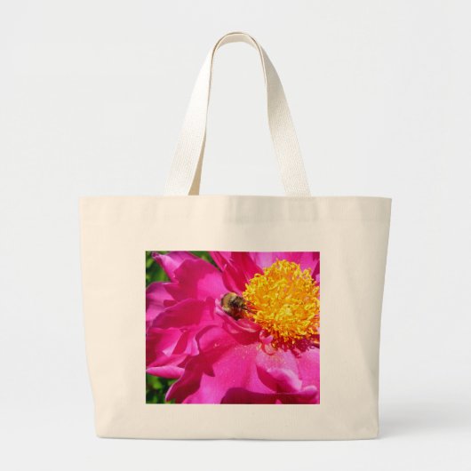 Bumblebee en Peony Large Canvas tas (Voorkant)
