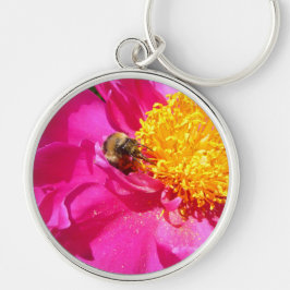 Bumblebee en Peony Sleutelhanger