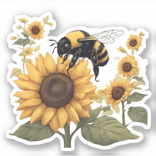 Bumblebee en Zonnebloemen Waterdicht Sticker (Voorkant)