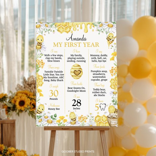 Bumblebee First Bee Day Birthday Milestone Sign Poster