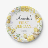 Bumblebee Floral First Bee Day Birthday Party Papieren Bordje (Voorkant)