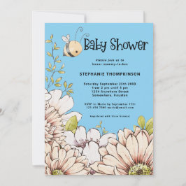 Bumblebee Florals Baby Blue Shower Kaart