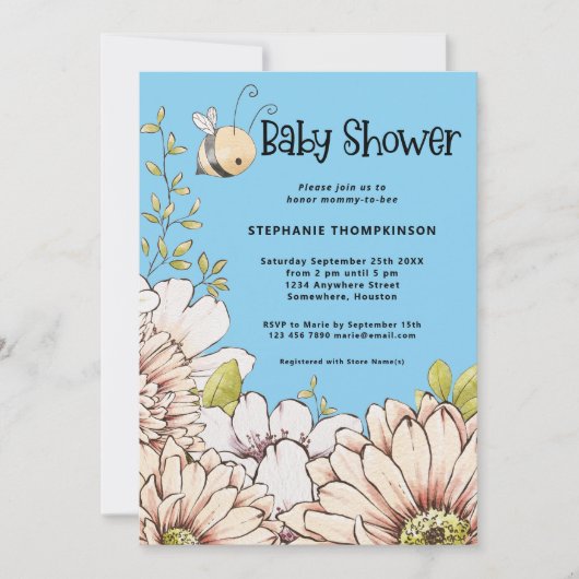 Bumblebee Florals Baby Blue Shower Kaart (Voorkant)