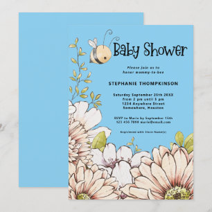 Bumblebee Florals Baby Blue Shower Kaart
