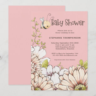 Bumblebee Florals Baby Roze Douche Kaart