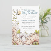 Bumblebee Florals Blauwgroen rijden door Baby show Kaart (Staand voorkant)