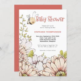 Bumblebee Florals Koraal Baby shower Kaart