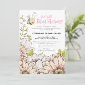 Bumblebee Florals Virtual Pink Baby shower Kaart (Staand voorkant)
