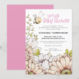 Bumblebee Florals Virtual Pink Baby shower Kaart
