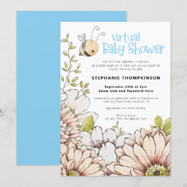 Bumblebee Florals Virtuele Baby Blauwe Douche Kaart