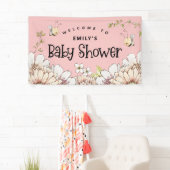 Bumblebee Florals Welkom bij Baby shower Pink Bann Spandoek (Insitu)
