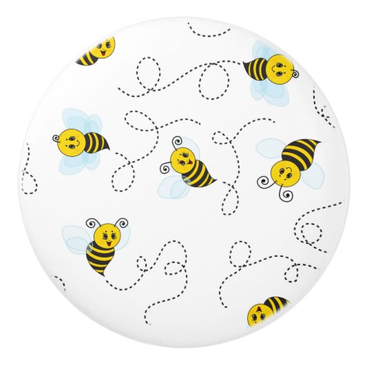 Bumblebee Flying Yellow Black Bumble Bee Keramische Knop (Voorkant)