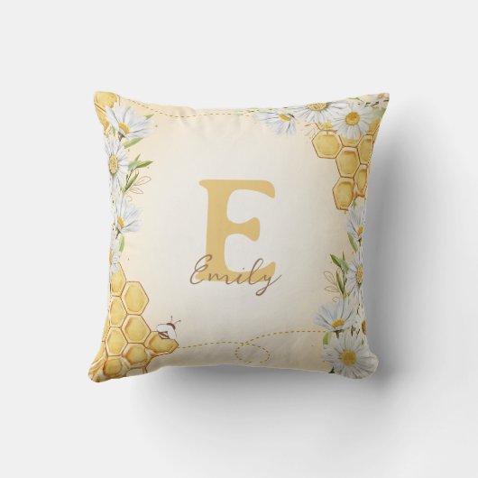 Bumblebee Honey Bee Monogram Name Kind Baby Nurser Kussen (Achterkant)