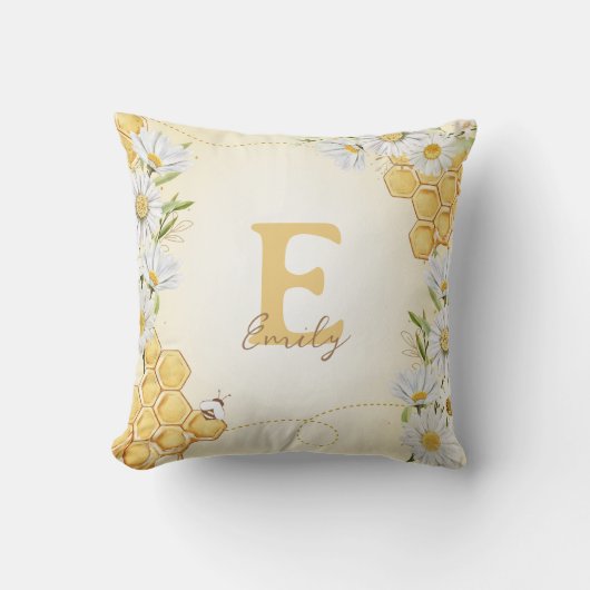 Bumblebee Honey Bee Monogram Name Kind Baby Nurser Kussen (Voorkant)