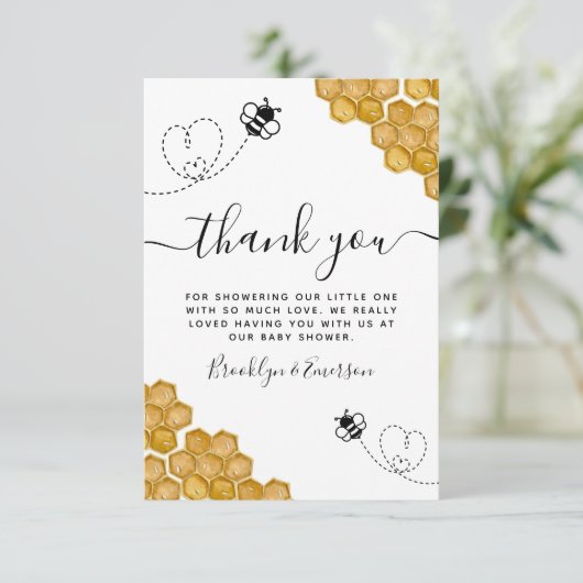 Bumblebee Honeycomb Baby shower Bedankkaart (Staand voorkant)