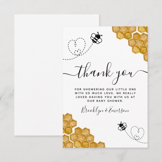 Bumblebee Honeycomb Baby shower Bedankkaart (Voorkant / Achterkant)