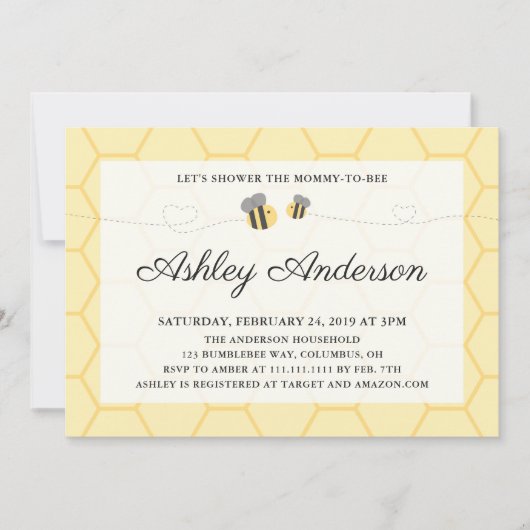 Bumblebee Honeycomb Baby shower Uitnodiging (Voorkant)