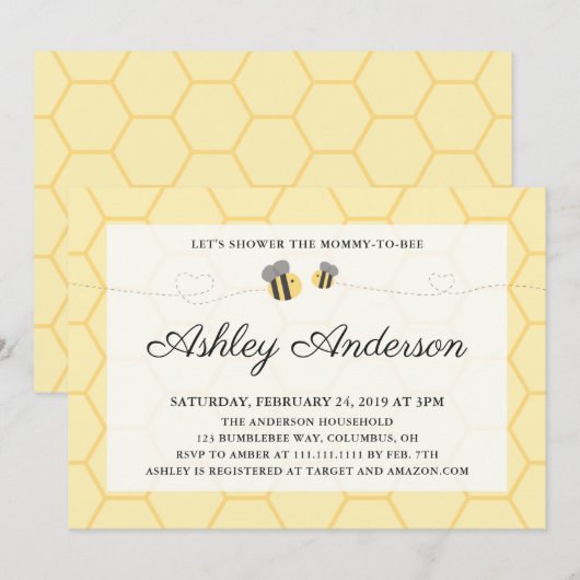 Bumblebee Honeycomb Baby shower Uitnodiging (Voorkant / Achterkant)