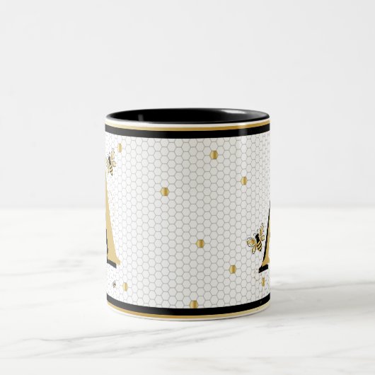 Bumblebee Honeycomb Monogrammed Tweekleurige Koffiemok (Center)