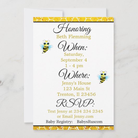 Bumblebee Honingbij Thema Baby shower Uitnodiging (Achterkant)