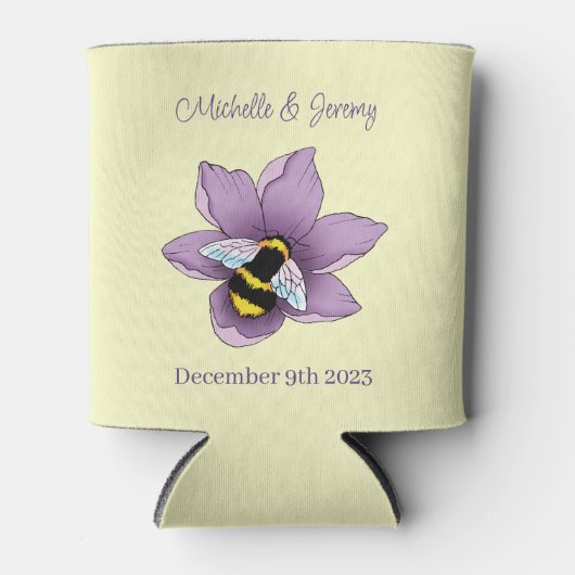Bumblebee Lavendel Bloem Geel Bruiloft Blikjeskoeler (Voorkant)