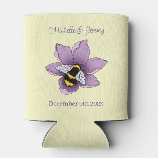 Bumblebee Lavendel Bloem Geel Bruiloft Blikjeskoeler (Achterkant)