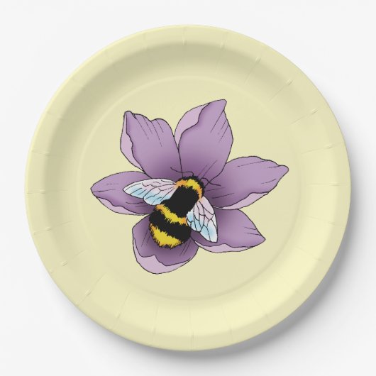 Bumblebee Lavendel Bloem Geel Papieren Bordje (Voorkant)