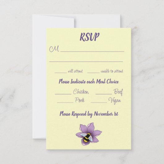 Bumblebee Lavendel Bloem Geel RSVP Kaartje (Voorkant)
