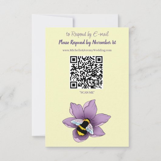 Bumblebee Lavendel Bloem Geel RSVP Kaartje (Achterkant)