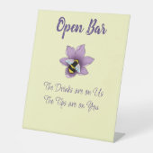 Bumblebee Lavendel Bloemen Geel Open Bar Reclamebord Met Voetstuk (Voorkant)