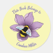 Bumblebee Lavendel Bloemen Gele Boekplaat Ronde Sticker (Voorkant)
