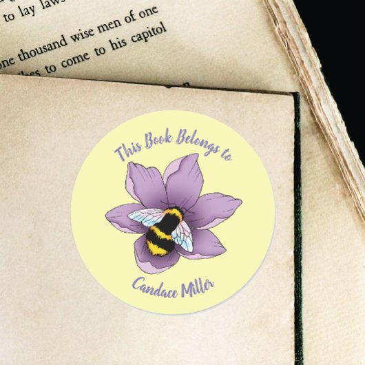 Bumblebee Lavendel Bloemen Gele Boekplaat Ronde Sticker