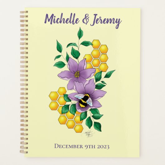 Bumblebee Lavendel Bloemen Gele Bruiloft Planner (Voorkant)