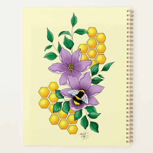 Bumblebee Lavendel Bloemen Gele Bruiloft Planner (Achterkant)