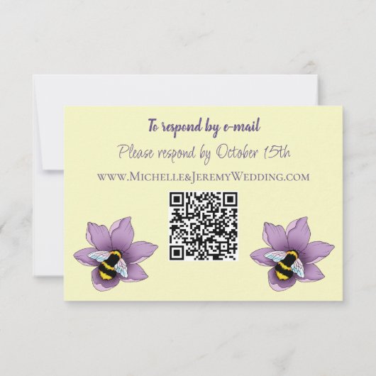 Bumblebee Lavendel Bloemen Gele Bruiloft RSVP Kaartje (Achterkant)