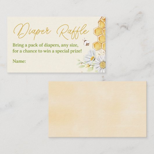 Bumblebee luier Raffle Ticket Yellow Baby shower Informatiekaartje (Voorkant / Achterkant)
