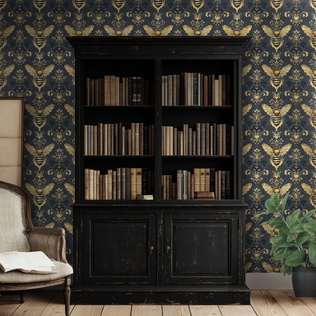 Bumblebee-motief met blauwe achtergrond behang (Creator heeft geüpload)