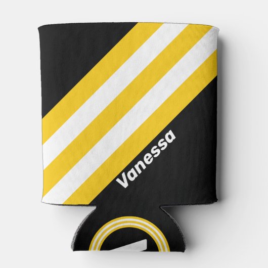 Bumblebee nostalgische strepen met naam blikjeskoeler (Achterkant)