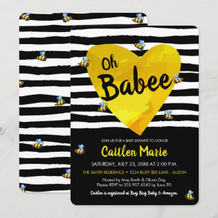 Bumblebee Oh Babee Geel Zwart Wit Baby shower Kaart