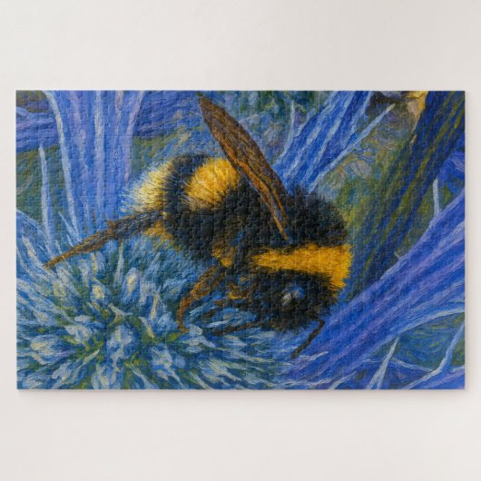 Bumblebee op Blue Thistle Legpuzzel (Horizontaal)