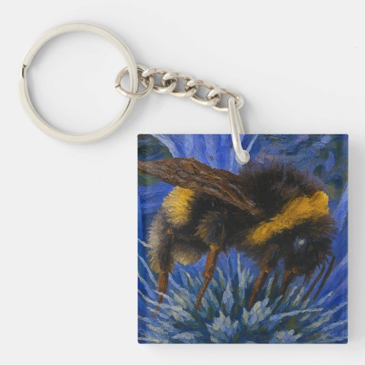 Bumblebee op Blue Thistle Sleutelhanger (voorkant)