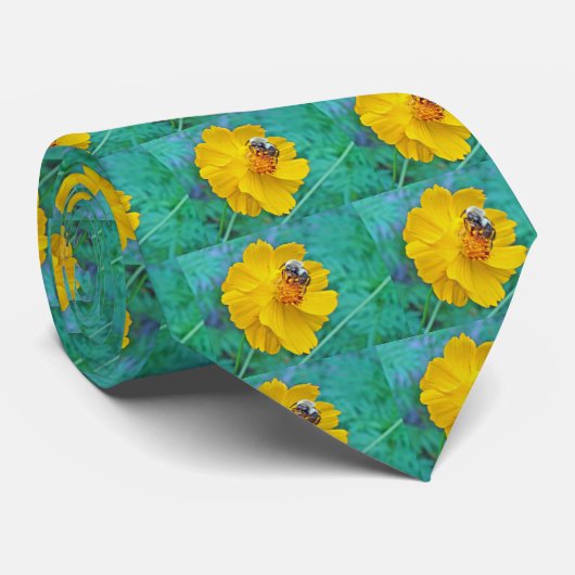 Bumblebee op Cosmos - blauw Stropdas (Opgerold)