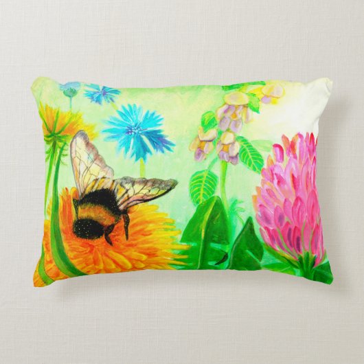 Bumblebee op dandelion accent kussen (Voorkant)