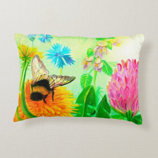 Bumblebee op dandelion accent kussen (Achterkant)