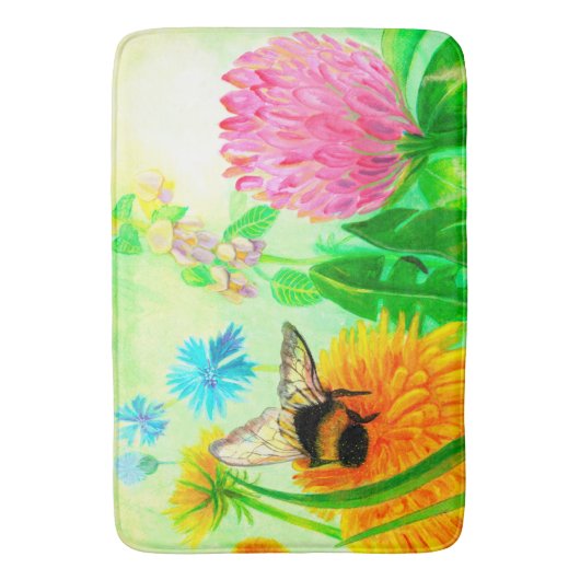 Bumblebee op dandelion badmat (Voorkant Verticaal)